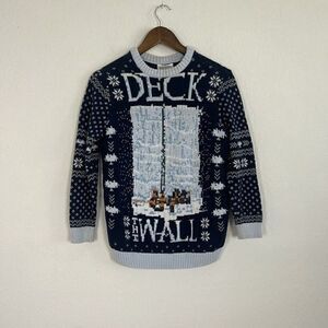 Game of Thrones Mens “Deck The Wall” Ugly Christmas Knit Sweater Navy Blue Small